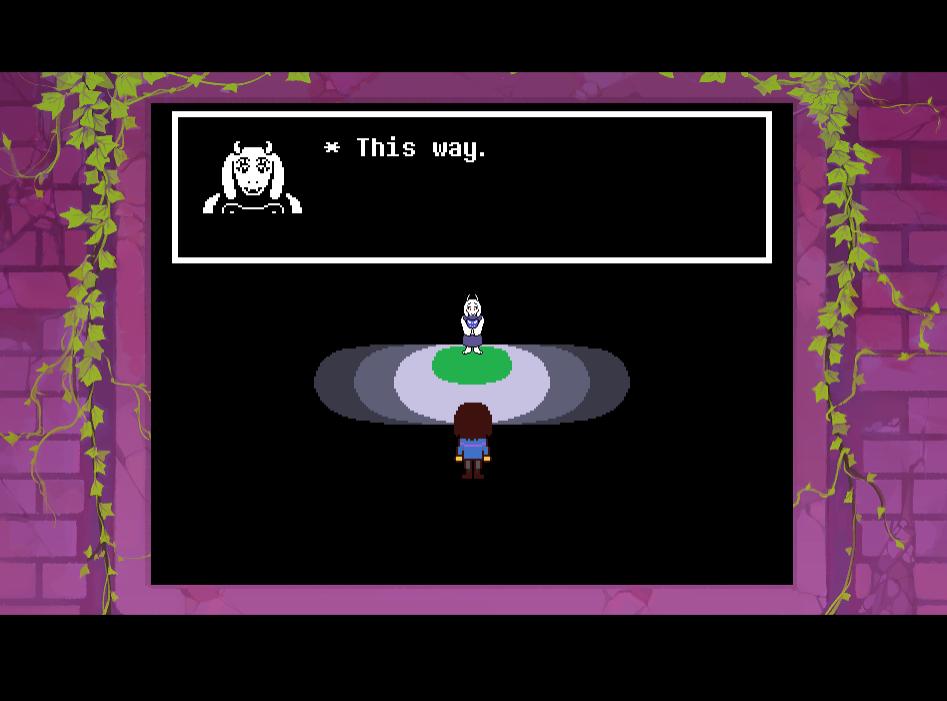 A tiny Toriel says 'This way.'
